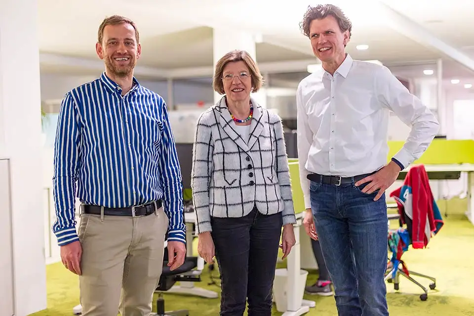 Ulrich Prediger und Holger Tumat mit Edith Sitzmann im ersten JobRad-Büro Ulrich Prediger und Holger Tumat mit Edith Sitzmann im ersten JobRad-Büro